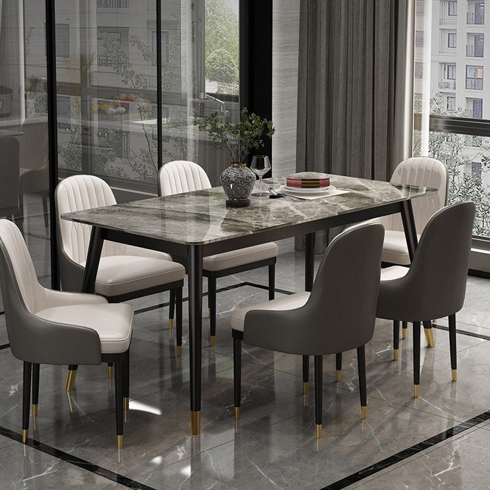 Rectangular Sintered Stone Dining Table Luxury White Furniture with Steel 4 Legs for Home