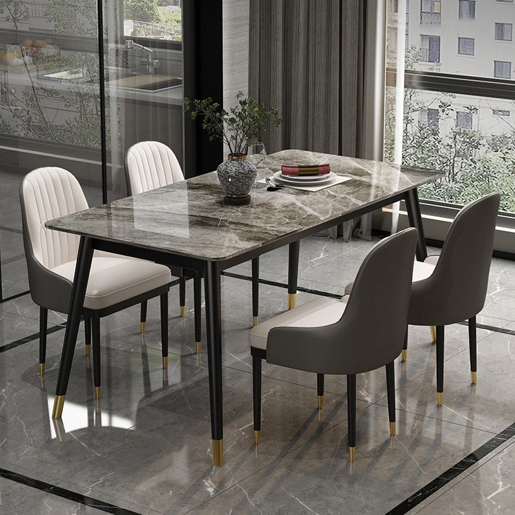Rectangular Sintered Stone Dining Table Luxury White Furniture with Steel 4 Legs for Home