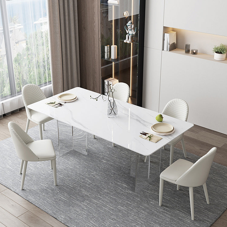 Rectangle White Top Dining Table Modern Acrylic Base Table for Kitchen