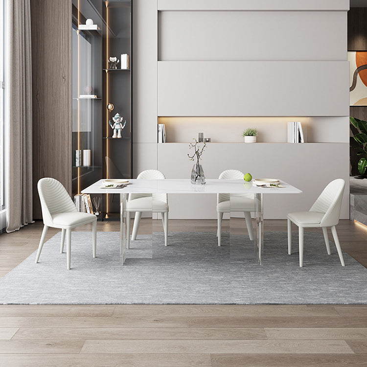 Rectangle White Top Dining Table Modern Acrylic Base Table for Kitchen