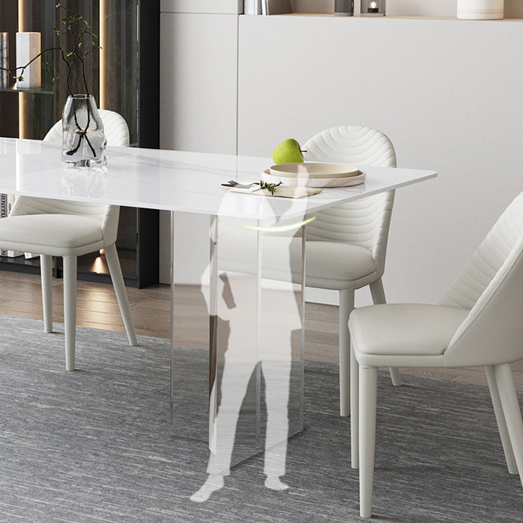 Rectangle White Top Dining Table Modern Acrylic Base Table for Kitchen