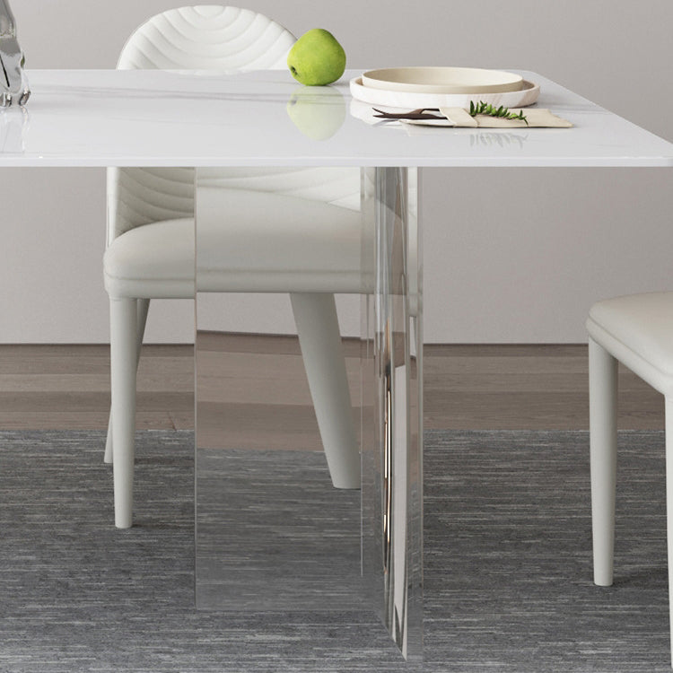 Rectangle White Top Dining Table Modern Acrylic Base Table for Kitchen