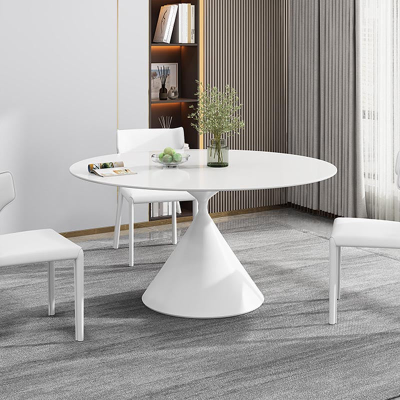 Round Sintered Stone Dining Table Modern Turntable Furniture with Pedestal Base