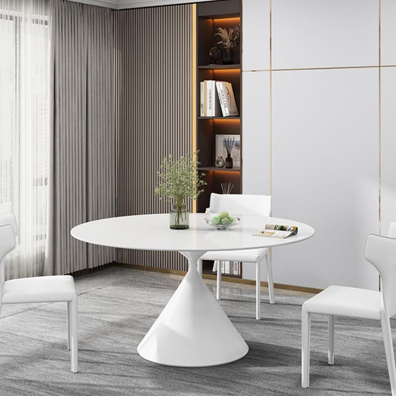 Round Sintered Stone Dining Table Modern Turntable Furniture with Pedestal Base