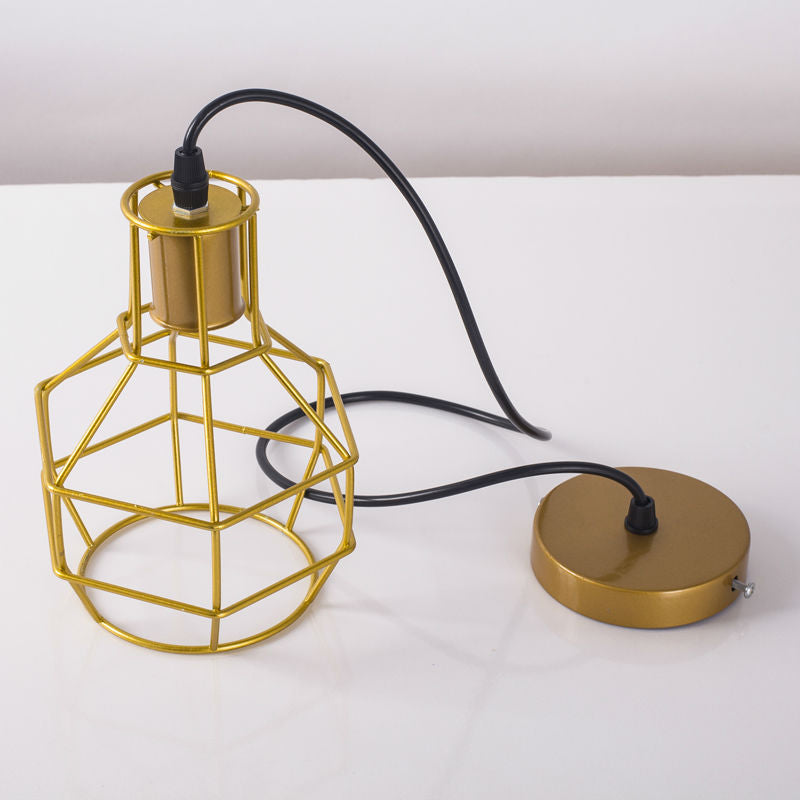Zilver/goud wereldwijd plafond armatuur loft stijlvol metaal 1 lichte coffeeshop hangende lamp met kooischaduw en koord