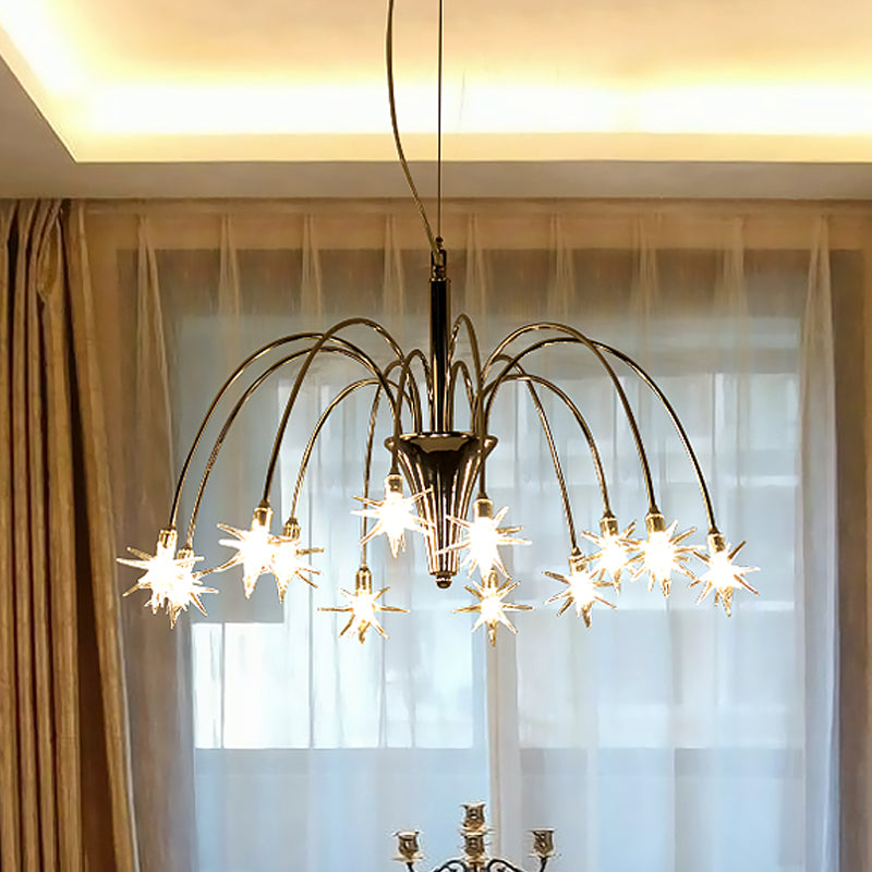 Star Shaped Chandelier Lighting Modern Style Clear Crystal 12/18 Lights Silver Finish Pendant Light