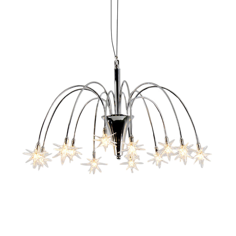 Iluminación de araña en forma de estrella estilo moderno cristal transparente 12/18 luces de acabado plateado luz colgante