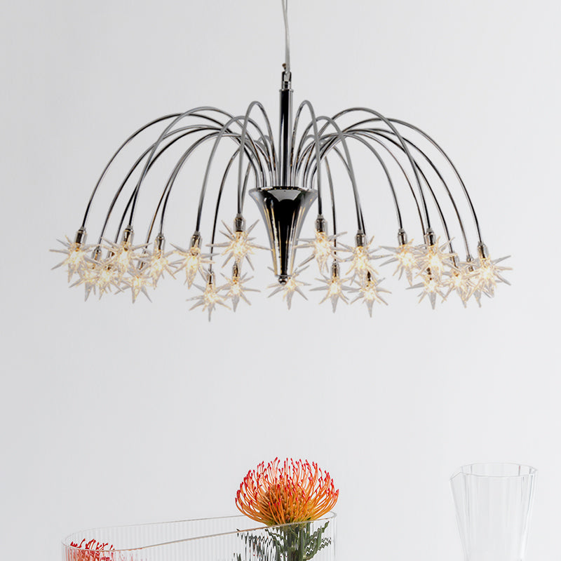 Iluminación de araña en forma de estrella estilo moderno cristal transparente 12/18 luces de acabado plateado luz colgante