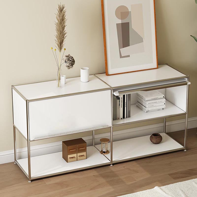 Contemporary Metal Sideboard with Drawers White Dining Buffet for Living Room