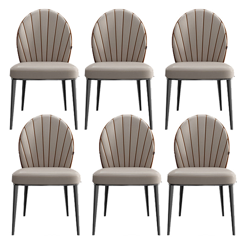 Armless Low Back Side Chair Metal Legs Faux Leather Dining Chairs