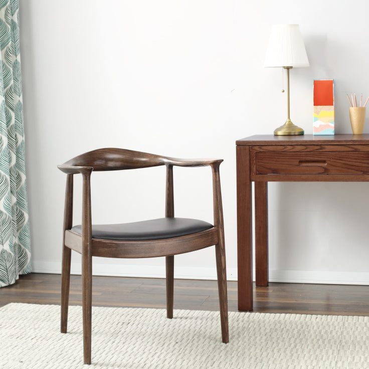 Ash Wood Traditional Dining Chair Brown Side Chair with Arms