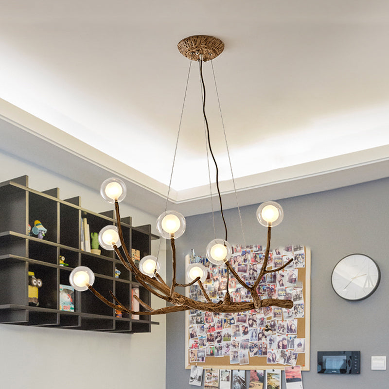 Houten tak kroonluchter lamp lodge stijl 8/12/16 lichten bruin plafondlicht met heldere glazen kogelschaduw, warm/wit licht