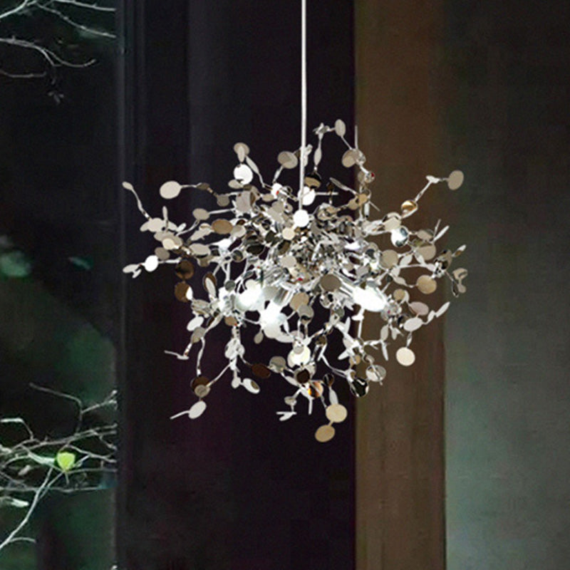 Modern Sputnik Pendant Light Fixture Metal LED Hanging Ceiling Light in Silver for Living Room