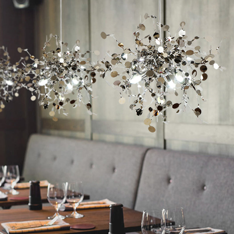 Modern Sputnik Pendant Light Fixture Metal LED Hanging Ceiling Light in Silver for Living Room