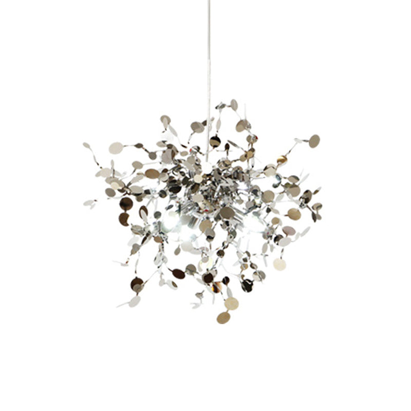 Modern Sputnik Pendant Light Fixture Metal LED Hanging Ceiling Light in Silver for Living Room