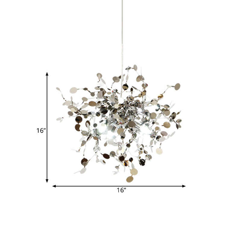 Modern Sputnik Pendant Light Fixture Metal LED Hanging Ceiling Light in Silver for Living Room