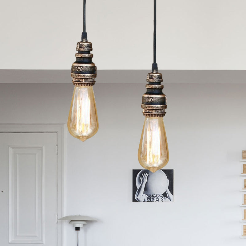Industrielle stilvolle Open -Glühen -Deckenbehandlung 1 Kopf Metall Verstellbare Hanglampe mit Rohr in Schwarz/Silber