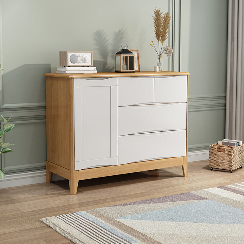 Contemporary Rubber Wood Storage Chest Horizontal Chest with Drawers