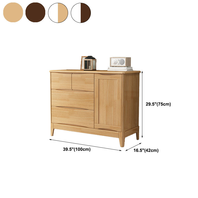 Contemporary Rubber Wood Storage Chest Horizontal Chest with Drawers