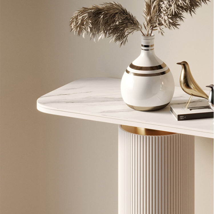 Glam Stone Console Sofa Table Rectangle Metal End Table for Hall