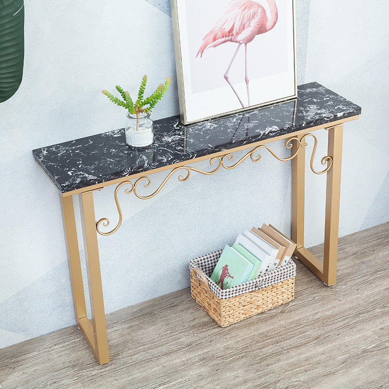 Glam Marble Console Table 12" W Rectangle Sled Accent Table for Hall