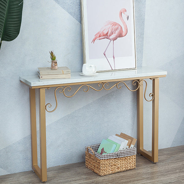 Glam Marble Console Table 12" W Rectangle Sled Accent Table for Hall