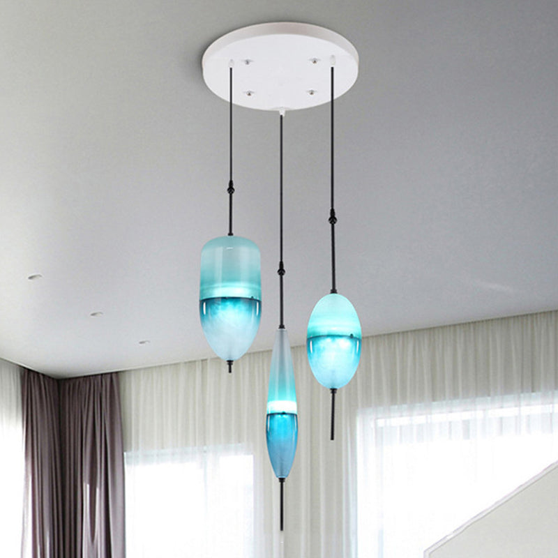 Modernist Teardrop Cluster Pendant Glass 3 Lights Living Room Hanging Light Fixture in Blue