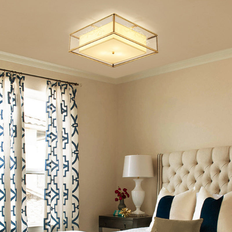 Fabric Geometric Shape Flush Ceiling Light Modern 3 Lights Flush Light Fixtures in Gold