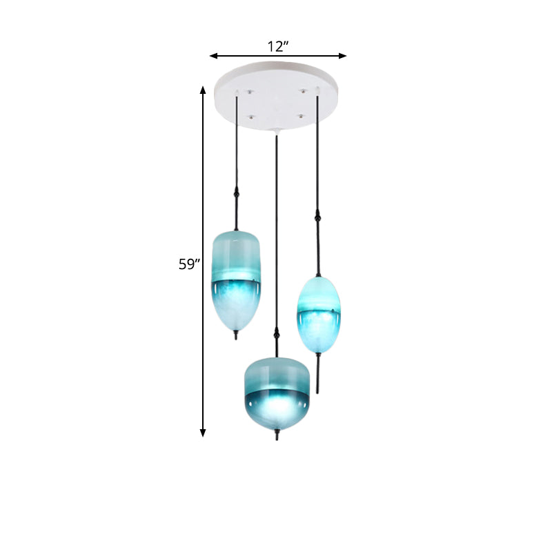 Modernist Teardrop Cluster Pendant Glass 3 Lights Living Room Hanging Light Fixture in Blue