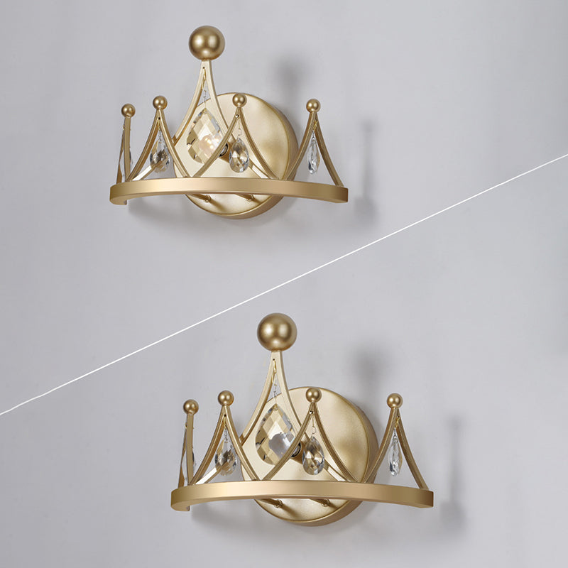 Crystal Crown Shape Wall Lights Modern Style 1 Light Wall Light Sconce in Brass