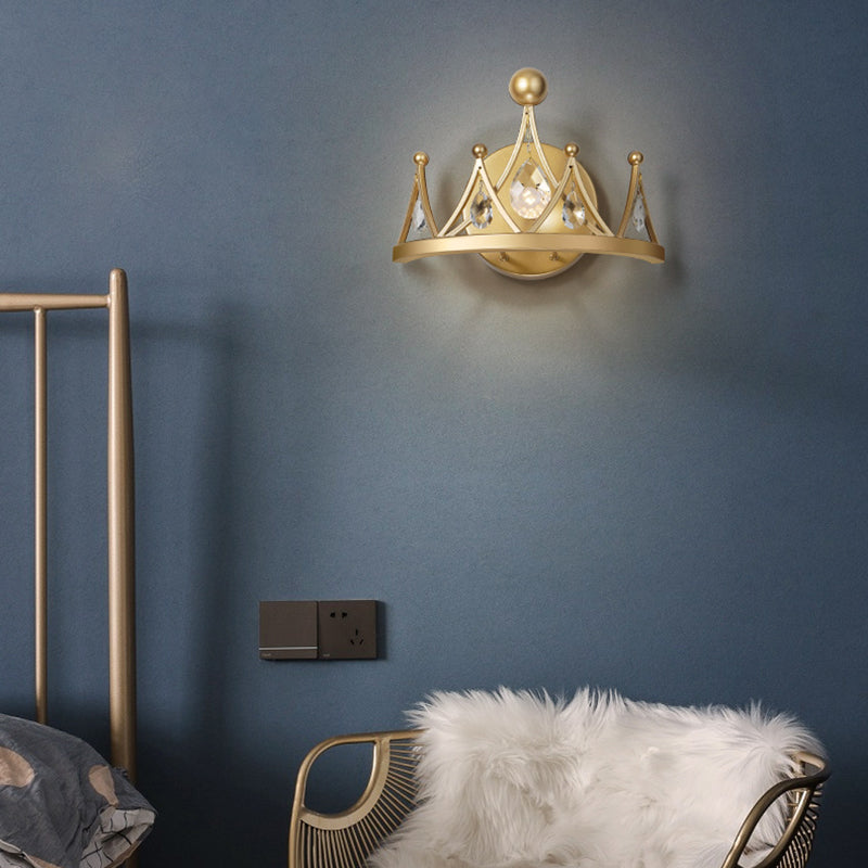 Crystal Crown Shape Wall Lights Modern Style 1 Light Wall Light Sconce in Brass