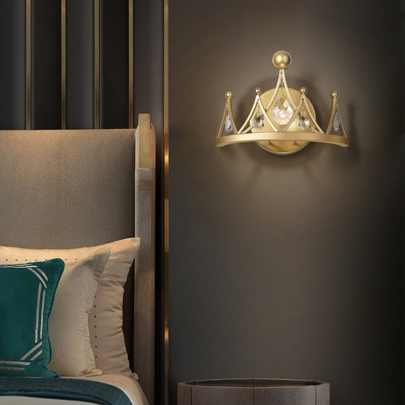 Crystal Crown Shape Wall Lights Modern Style 1 Light Wall Light Sconce in Brass