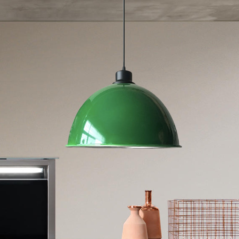 Domed Aluminum Ceiling Fixture Industrial Style 12.5"/14" W 1 Head Restaurant Hanging Lamp with Cord in Black/Red