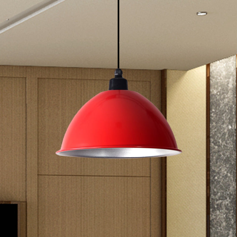 Domed Aluminum Ceiling Fixture Industrial Style 12.5"/14" W 1 Head Restaurant Hanging Lamp with Cord in Black/Red