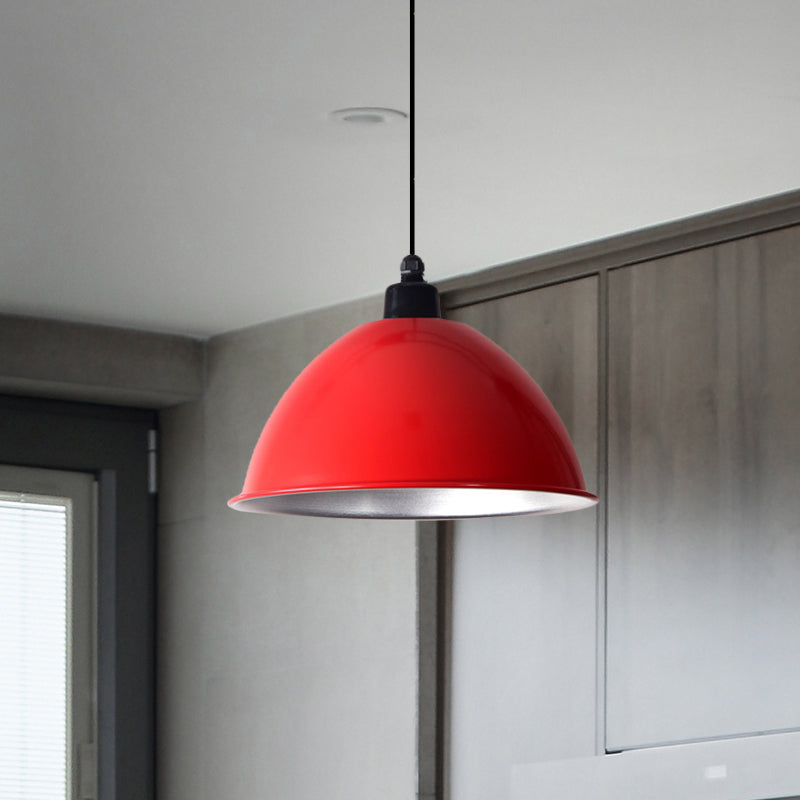 Domed Aluminum Ceiling Fixture Industrial Style 12.5"/14" W 1 Head Restaurant Hanging Lamp with Cord in Black/Red