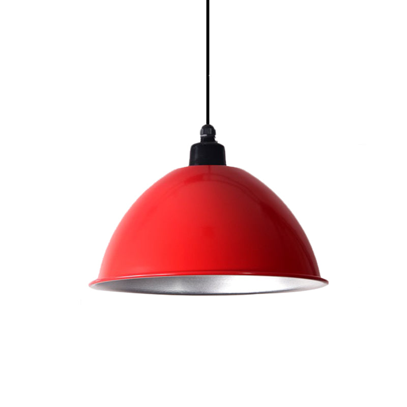 Domed Aluminum Ceiling Fixture Industrial Style 12.5"/14" W 1 Head Restaurant Hanging Lamp with Cord in Black/Red
