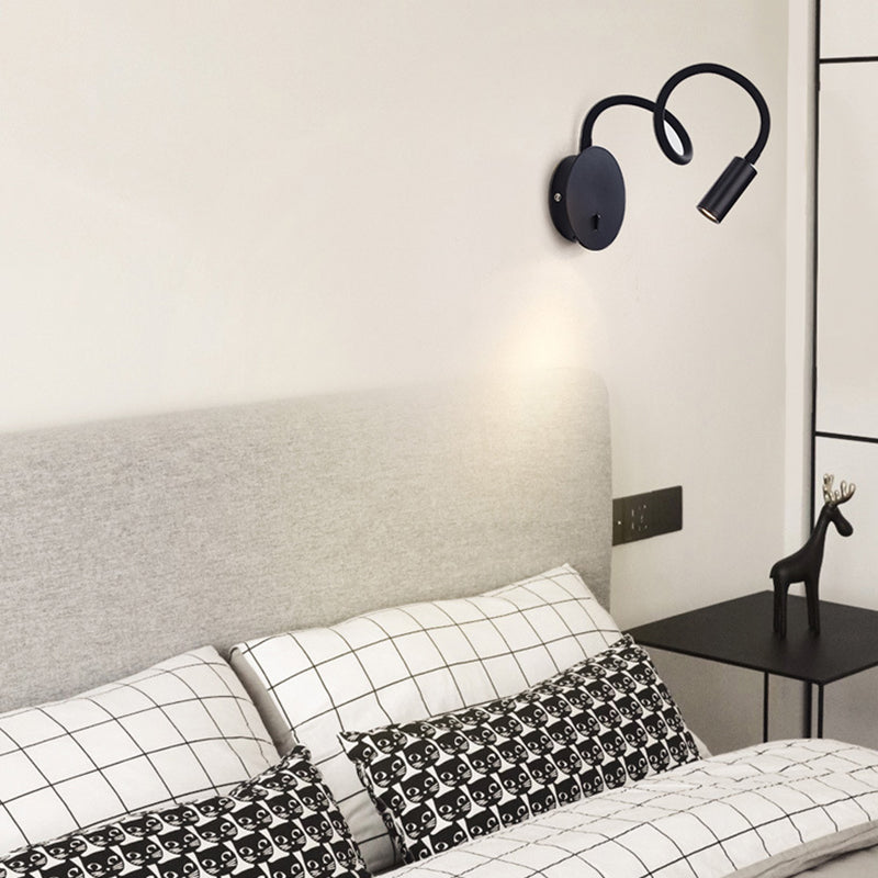 Round Shape Reading Wall Lighting Modern Style Metal Wall Mounted Lighting in Black