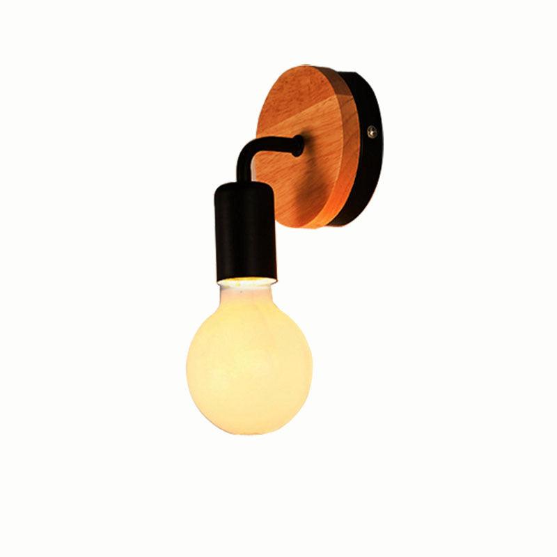 Modern Creative Wood Wall Lamp 1-Light Bare Bulb Wall Light for Bedroom