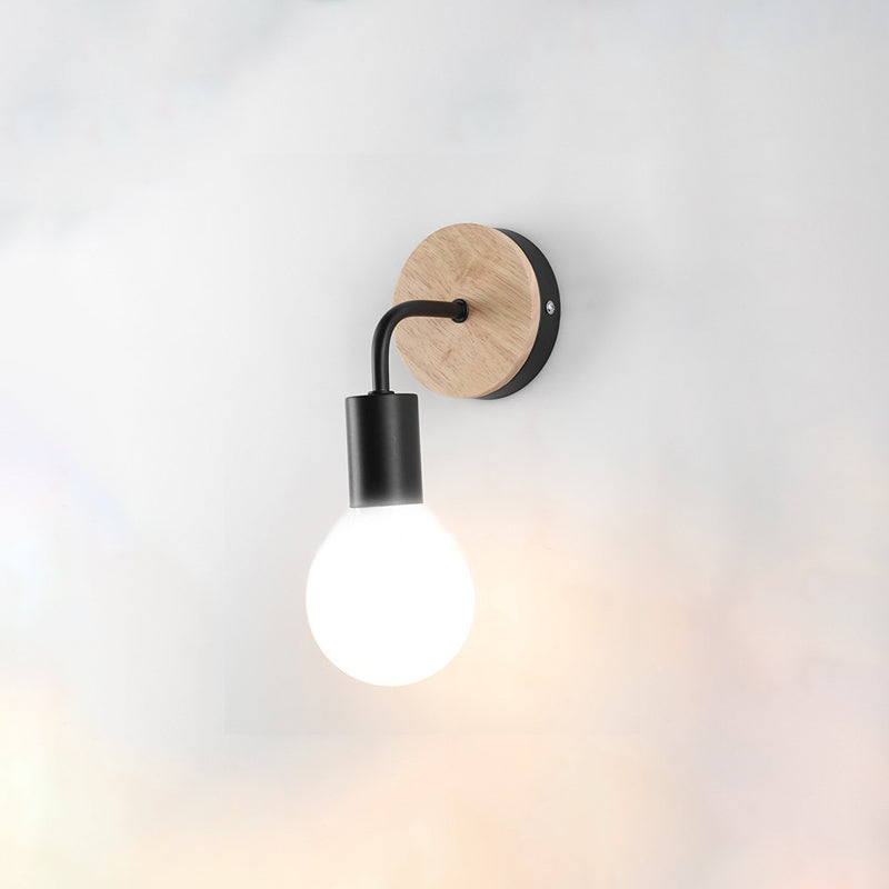 Modern Creative Wood Wall Lamp 1-Light Bare Bulb Wall Light for Bedroom
