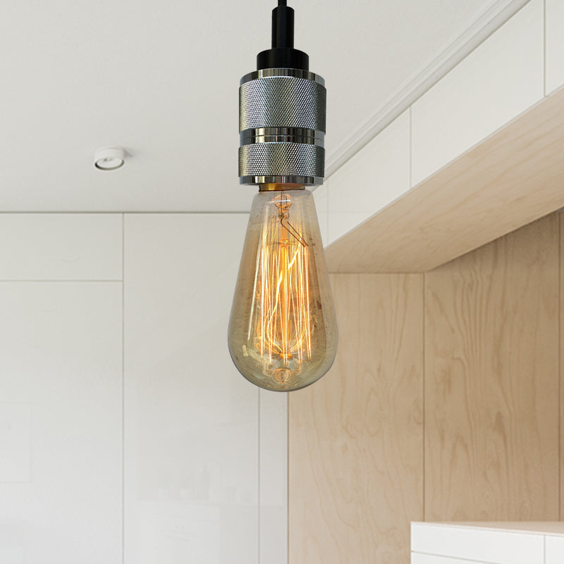 Metallic Exposed Bulb Pendant Lighting Industrial 1 Head Restaurant Ceiling Fixture with Adjustable Cord in Copper/Black