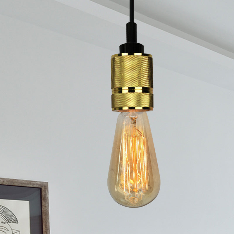 Metallic Exposed Bulb Pendant Lighting Industrial 1 Head Restaurant Ceiling Fixture with Adjustable Cord in Copper/Black