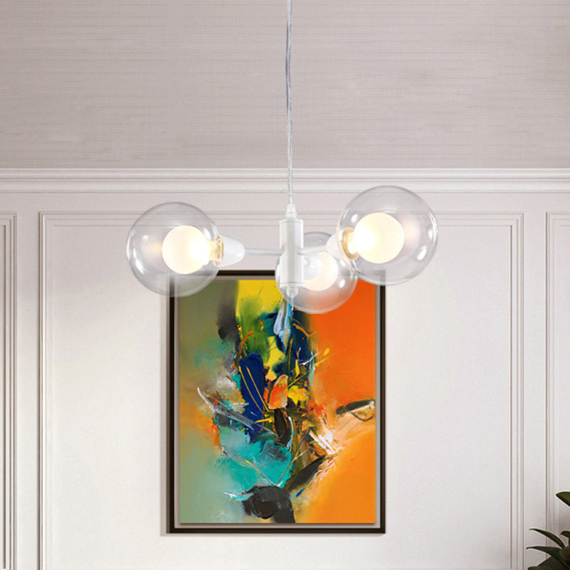 Globe Dining Room Chandelier Clear Glass 3/6/9 Lights Modern Led Hanging Ceiling Light in White
