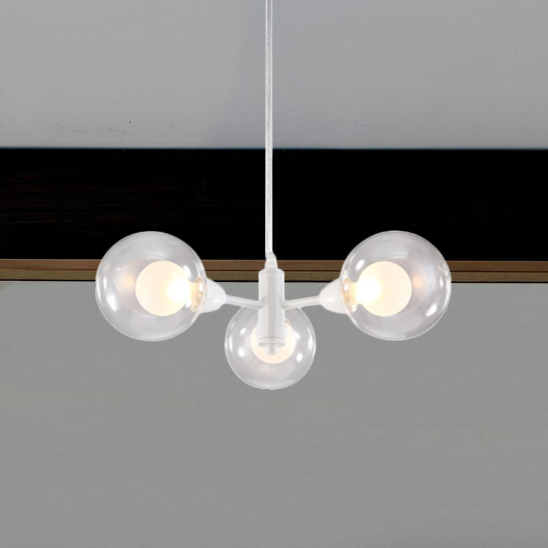 Globe Dining Room Chandelier Clear Glass 3/6/9 Lights Modern Led Hanging Ceiling Light in White
