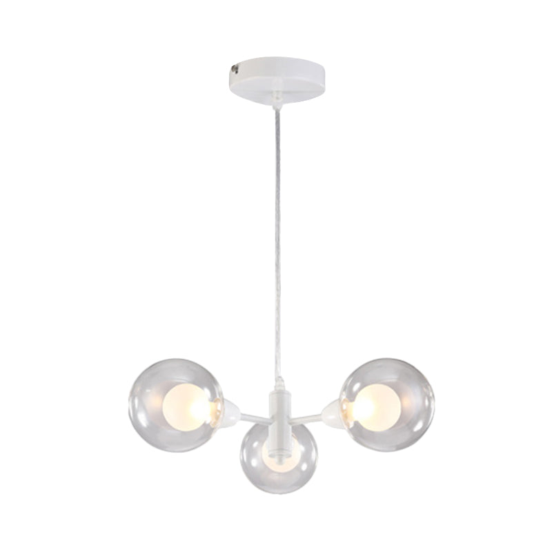 Globe Dining Room Chandelier Clear Glass 3/6/9 Lights Modern Led Hanging Ceiling Light in White
