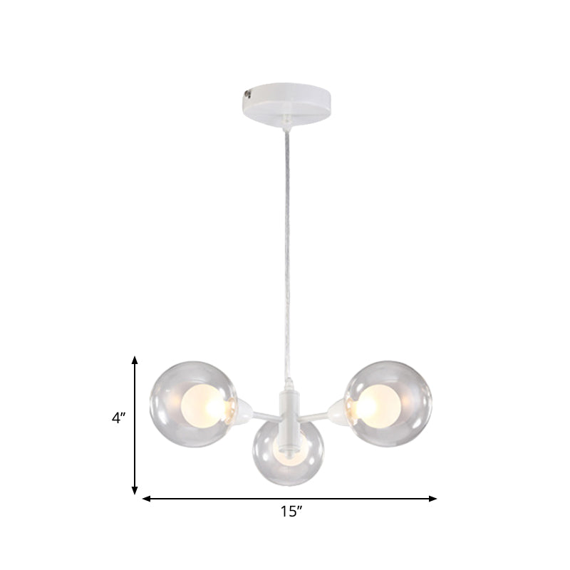 Globe Dining Room Chandelier Clear Glass 3/6/9 Lights Modern Led Hanging Ceiling Light in White