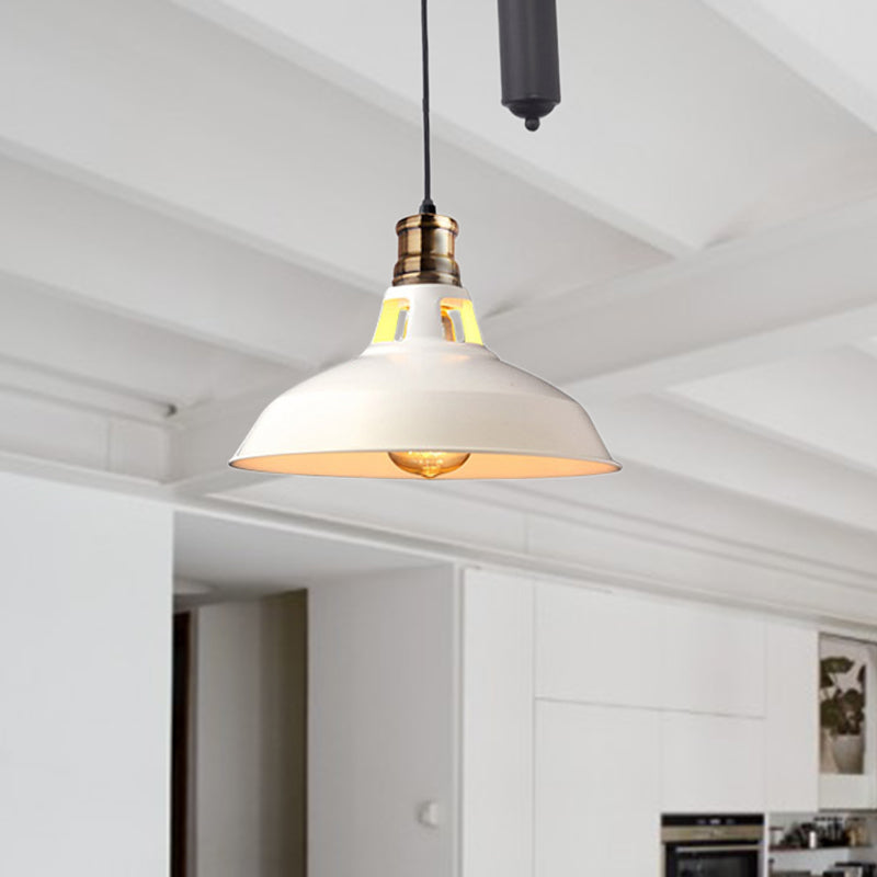 1 Light Barn Pendant Ceiling Lamp Farmhouse Style Black/Beige/Rust/White Metallic Hanging Light with Pulley for Bedroom