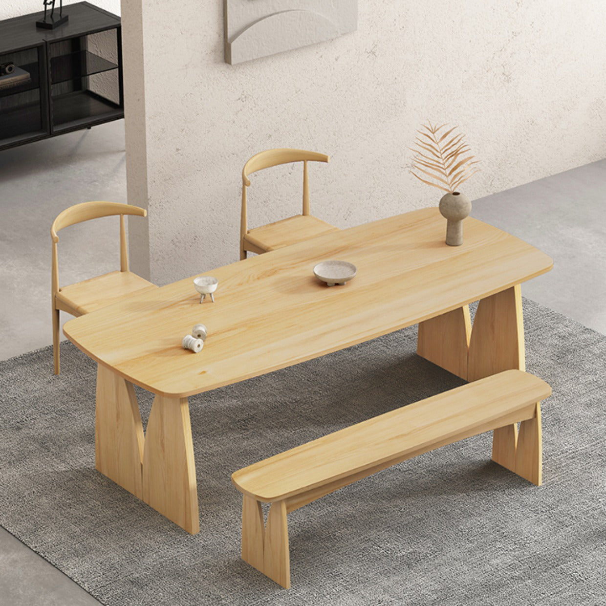 Modern 1/2/3/4 Pieces Rectangle Dining Set Solid Wood Top Dining Table with Chairs