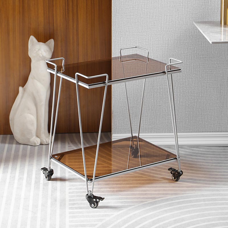 Contemporary 23.62"H Rolling Prep Table Rectangular Metal Prep Table for Dining Room