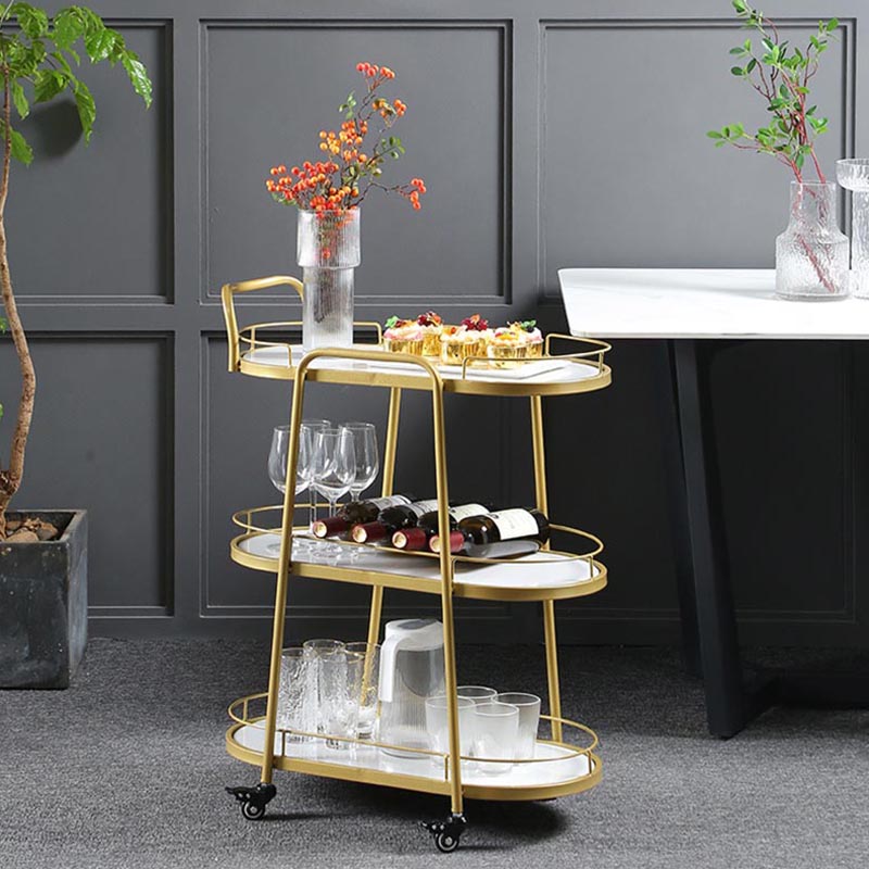 Modern Style Oval Prep Table Rolling Metal Prep Table for Home