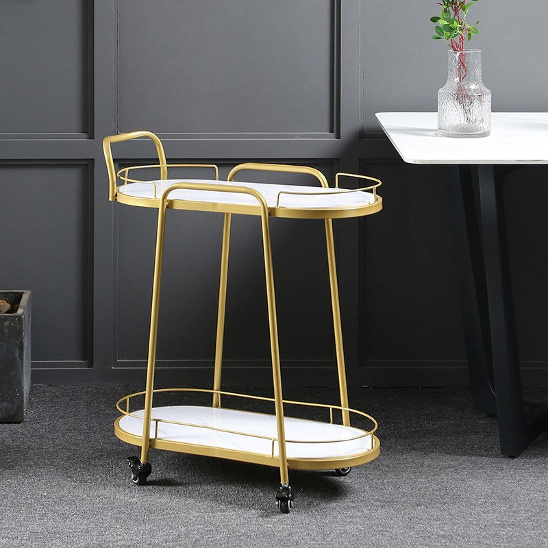 Modern Style Oval Prep Table Rolling Metal Prep Table for Home